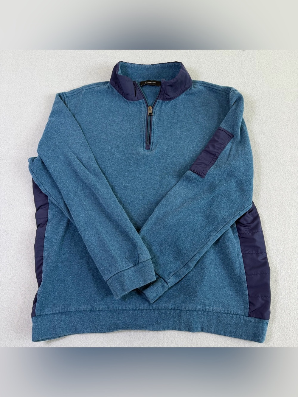 Bugatchi Teal Blue Quarter-Zip Sweater with Navy Trim